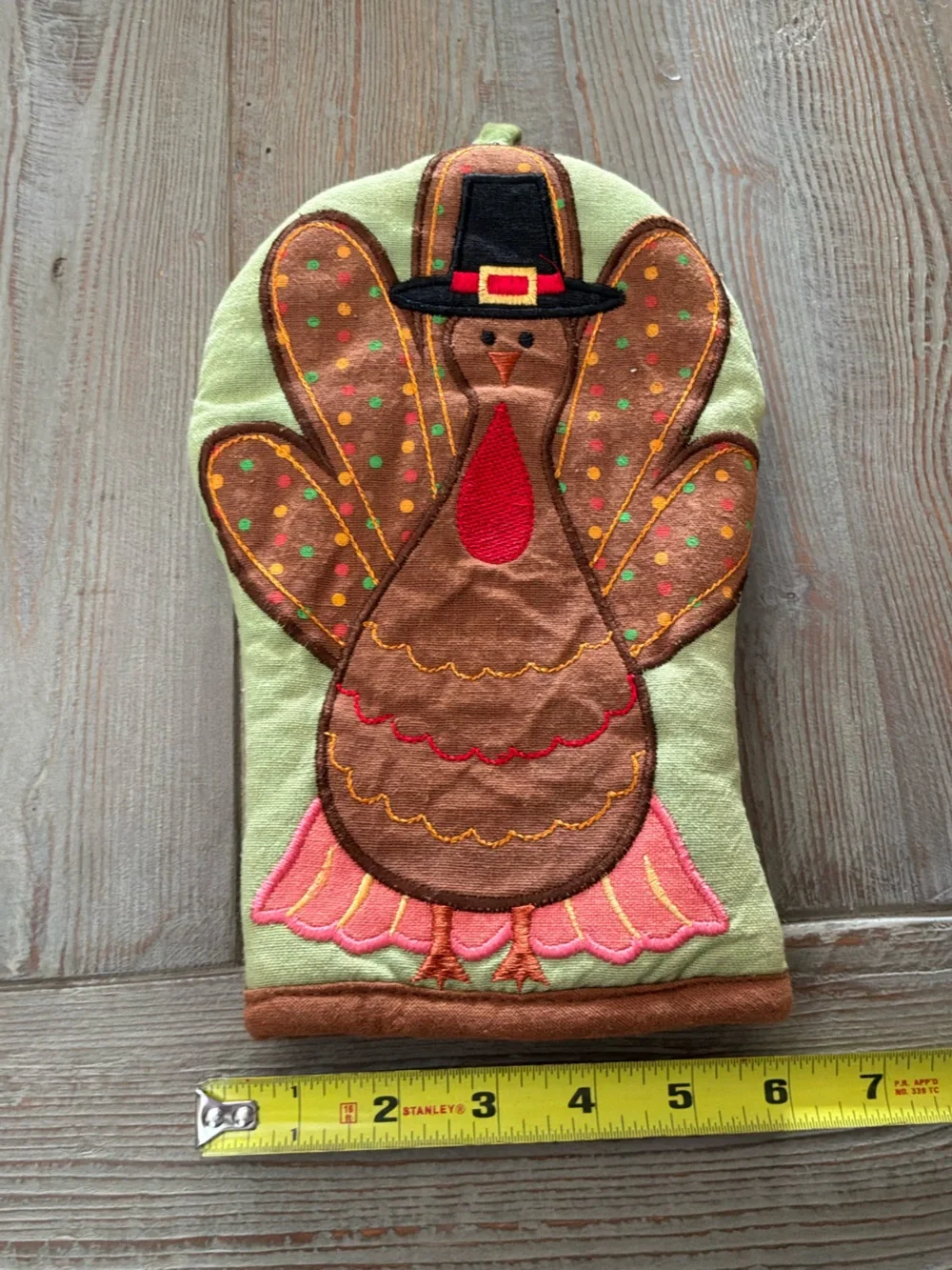 Festive Turkey Oven Mitt in Green and Brown